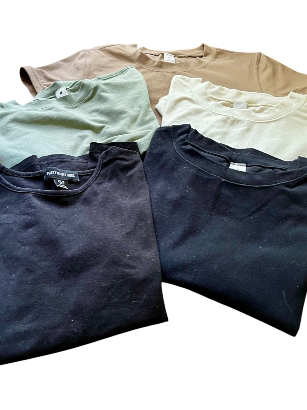 Women's Crew Neck Basic Tee Top - Black, White, Sage, Taupe Set 5